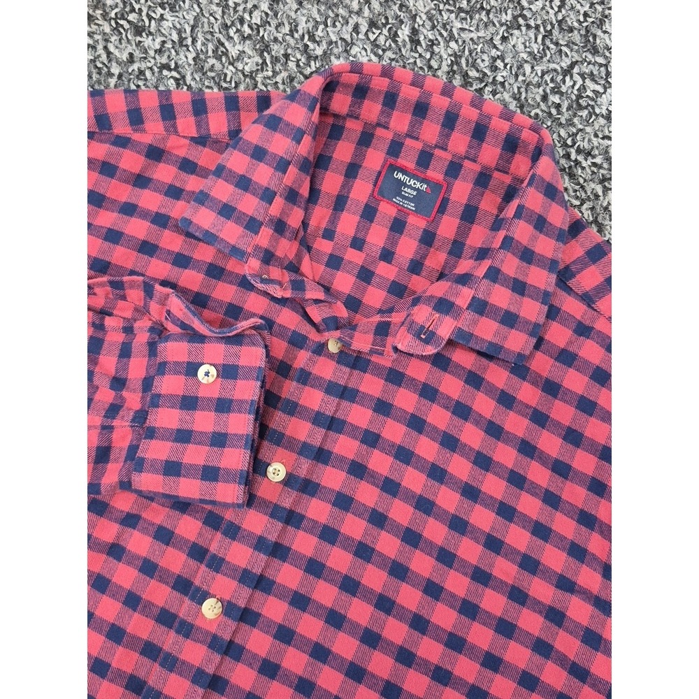 UNTUCKit Shirt Mens Large Slim Long Sleeve Flannel Checkered Plaid Button Down - Picture 1 of 7